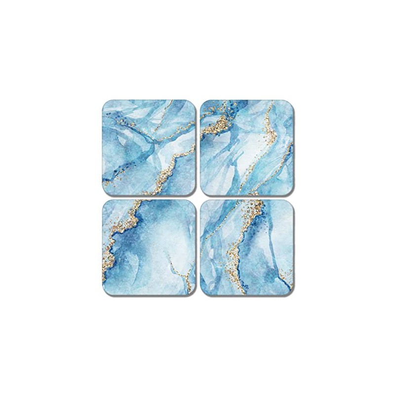 4 x Square Blue Marble Effect Coasters - Agate Art