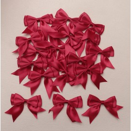 SOWAKA 20 Pcs Satin Ribbon Bows for Crafts 6.5 x 6.7 cm Vintage Large Bowknots for DIY Sewing Project Wedding Birthday Party Hair Clip Gift Wrapping Hairband Accessories (Wine)