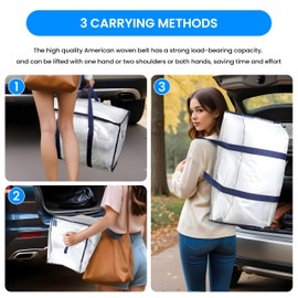 Simple Deluxe 20 Pack Heavy Duty Moving Bags with Reinforced Zippers & Comfortable Handles, Extra Large Foldable Storage Totes for Clothes, College Dorm, White