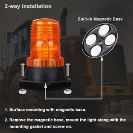 WOWTOU Magnetic Amber Led Strobe Lights for Forklift Golf Carts UTV Cars Trucks Tractor, 12V 24V Safety Warning Roof Top Flasher Emergency Flashing Beacon