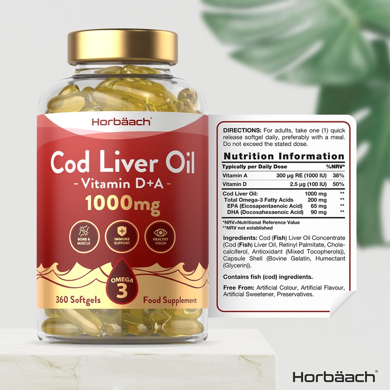 Cod Liver Oil Supplement 1000mg | 360 Softgels | with