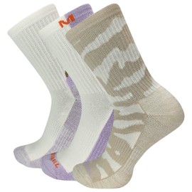 Merrell -men's and -women's Lightweight Wool Everyday Hiking Crew Socks-3 Pair Pack-Arch Support and Moisture Wicking, White, Small-Medium