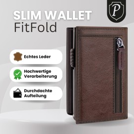 premitem Men's Small Mini Wallet Slim Wallet with Coin Compartment & RFID Protection Credit Card Holder Leather Card Holder Genuine Leather Card Wallet, brown, Minimalist