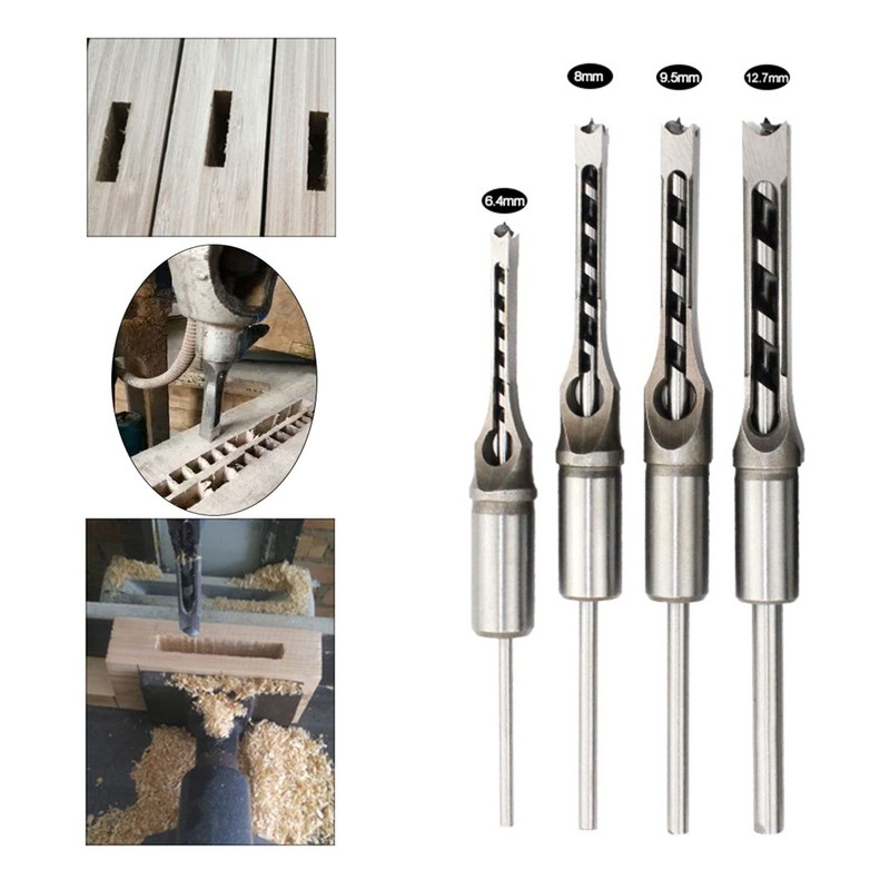 BIGP 4 Pieces Square Hole Drill Bit Square Mortising Drill