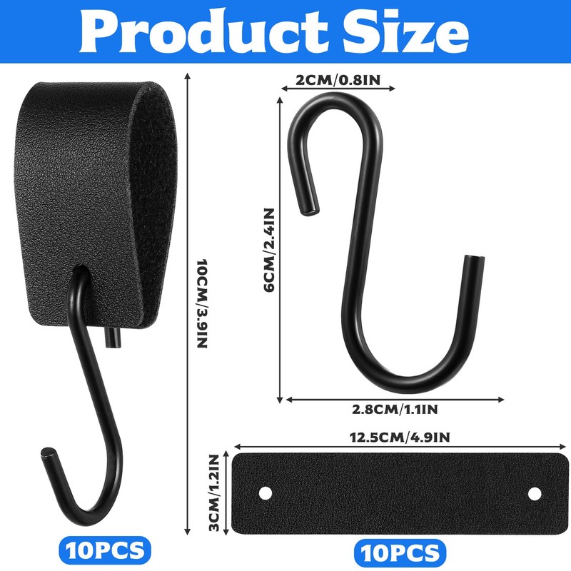YiLUXmyyxgs 10 Sets S Hooks for Hanging, S-Hook with Leather