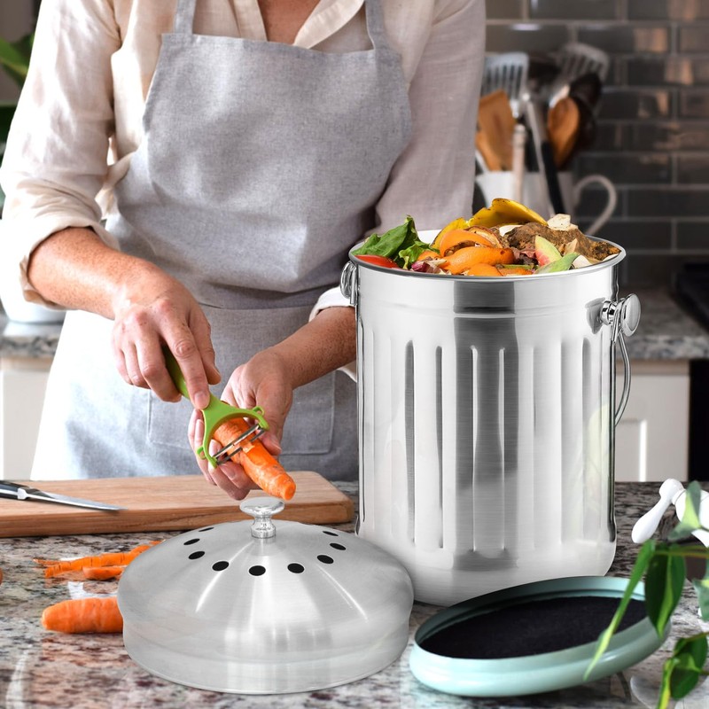 ENLOY Compost Bin for Kitchen Countertop, 1.3 Gallon Stainless Steel