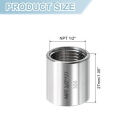 sourcing map NPT 1/2" x1-1/16 304 Stainless Steel Cast Pipe Fittings, Coupling Pipe Connector Adapter Pipe Connection Accessories for Plumbing Industrial and Residential, Silver