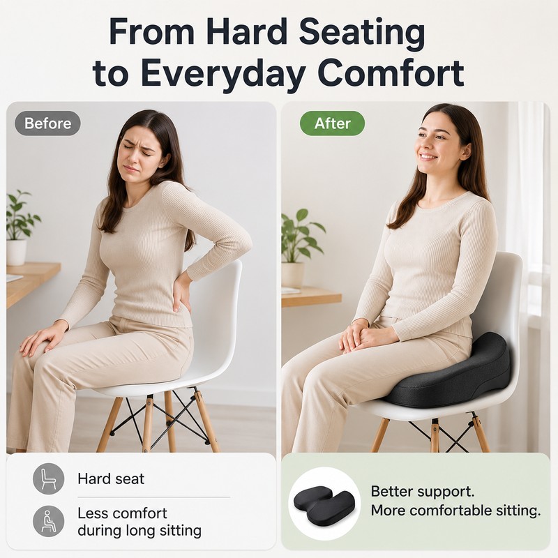 Memory Foam Seat Cushion for Chair Comfort – Non-Slip U-Shaped