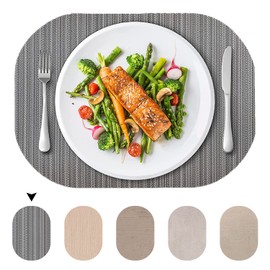 Andie Home Oval Placemats for Kitchen Table and Dining Room, 6-Piece Set, Heat-Resistant and Surface Washable Placemat, Wheat Beige, 17"x12"