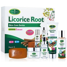 Aichun Beauty Licorice Root Skin Care Series Set Herbal Extract Repair Mositurizing Anti-Aging Deep Cleansing Soothing Facial Serum Cream Skin Oil Face Wash 5pcs