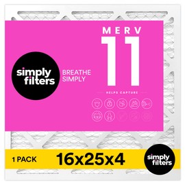Simply 16x25x4 Air Filter MERV 11, 1 Pack, For Home AC Furnace & HVAC (Actual Size: 15.5"x24.5"x3.63") DUST Pet & Allergy Control,