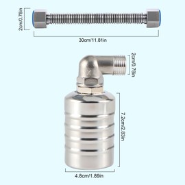 304 Stainless Steel Fully Automatic Water Level Control Float Valve,Automatic Water Level Controller for Water Tank, Stainless Steel Mini Float Ball Valve(1/2''Side Water Intake+30cm Bellows)