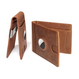 Bitaldi AirTag Wallet | Mens Wallet with AirTag Holder | RFID Blocking Wallet with Robust Removable Money Clip | Durable Premium Leather | Minimalist Card Holder Design | Gifts for Men (Light Brown)