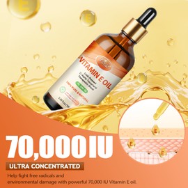 Pjordo Vitamin E Oil - 100% Pure & Natural, 70,000 IU Cold-Pressed Organic Vitamin E Oil for Skin, Face, Hair, Nails & Scars, D-Alpha Tocopherol Rich, Deep Moisturizing and Firming Skin