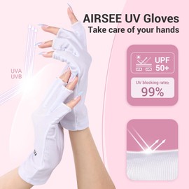 AIRSEE UV Gloves for Nail Lamp,Professional UPF50+ UV Protection Gloves for Manicures Nail Art,Fingerless Gloves That Shield Skin from The Sun and Nail Lamp (White)