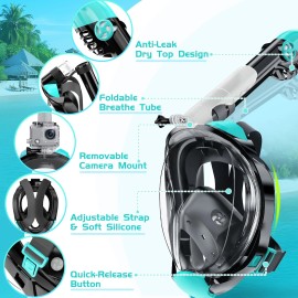 Vmkfuler Full Face Snorkel Mask Snorkeling Gear for Adults Men and Women 180 Degrees P