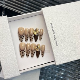 [Overseas] 2025 Fall Nail Art, Pure Handmade Leopard Print Armor, Medium Length, 2025 New Year Style, Almond L/241231 Leopard Print 4ea