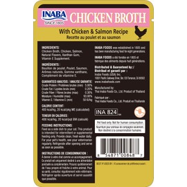 INABA Chicken Broth with Chicken & Salmon Recipe (Side Dish Wet Treat for Cats) 8 Singles Packs, Blue (INA824)