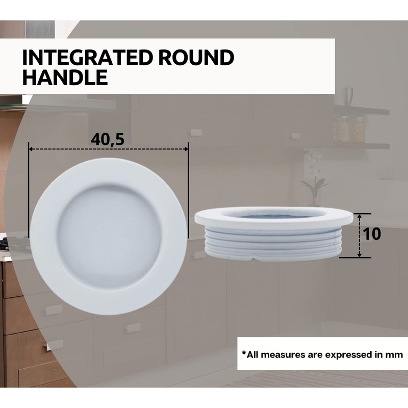 DOJA Barcelona Inlet Handle, White, Round, Diameter 40.5 x 10
