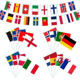 AhfuLife Women's Euro 2025 Flags Bunting and 16pcs Flags on Sticks, Women's Euro 2025 Football Decorations, 6m-16pcs Flags Bunting, 16pcs Small Euro Flags on Stick with 30cm Pole for Football Decor
