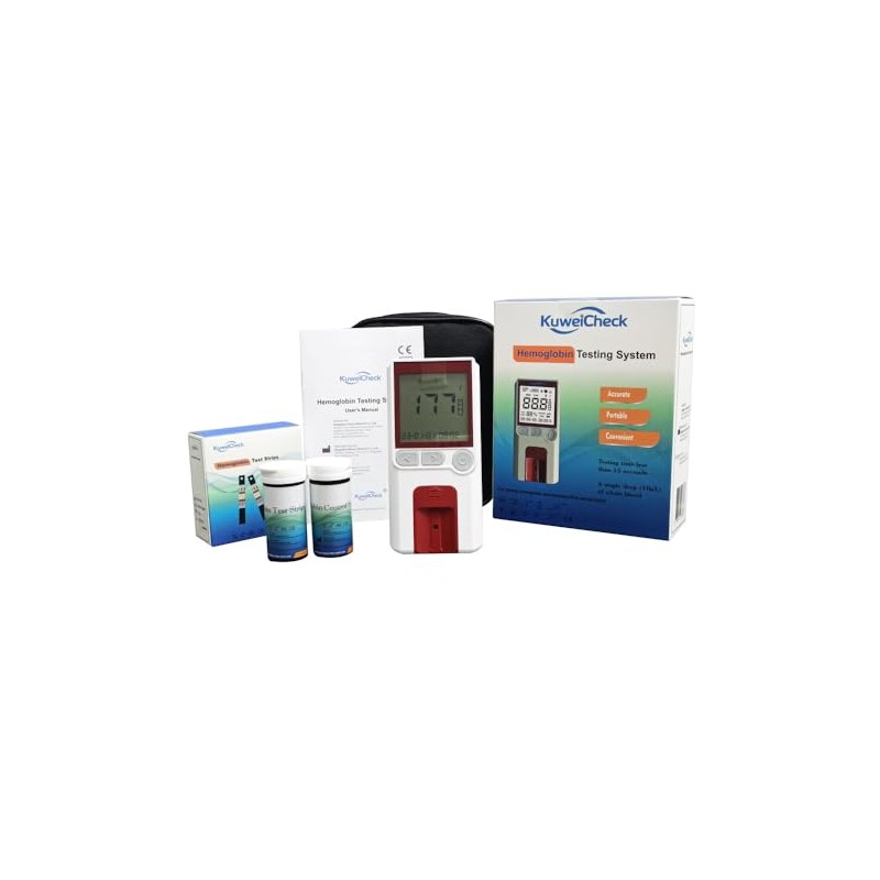 KuweiCheck Hemoglobin Test Meter kit with 25pcs strips lancets and