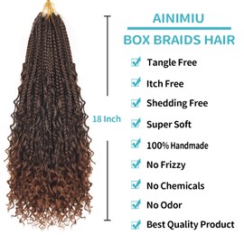 Ainimiu 18 Inch Goddess Box Braids Crochet Hair Bohomian Crochet Box Braids Curly Ends 8 Pack Crochet Braids Synthetic Braiding Hair Extension Black