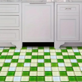 IOHEFY 10PCS 12x12 Inch Peel and Stick Floor Tiles Self Adhesive Vinyl Flooring Tile Green Cream White Glass Removable Decals Bathroom Kitchen Laundry DIY Home Decoration