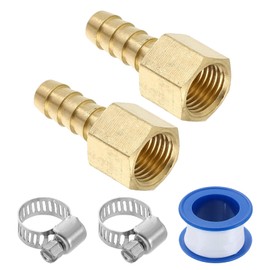 sourcing map 2Pcs Brass Hose Barb Fittings, 5/16" Barb x 1/4" NPT Female Hose Connector with Hose Clamps for Water Fuel Gas Oil Transportation