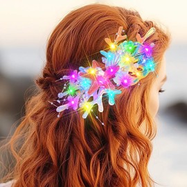 JEAIRTS Light Up Starfish Hair Clips Glowing Shell Headpiece Led Mermaid Barrettes Beach Hair Accessories for Women