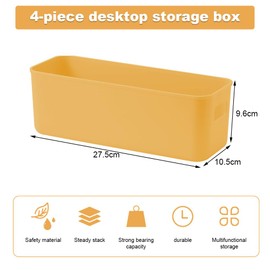 GmeDhc 4PCS Thick Plastic Storage Basket, Rectangular Storage Boxes, Storage Box with Handles, Organizer Storage for Kitchen, Home, Office, Bathroom - Yellow