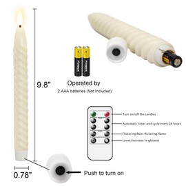 Lasumora Flameless Taper Candles Flickering with Remote Timer, LED Taper Candles Battery Operated Warm 3D Wick Spiral 6 Pack Real Wax Home Birthday Decor 9.8" Ivory