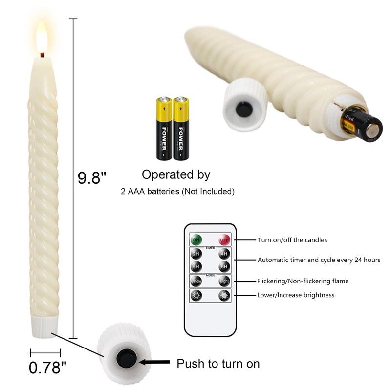 Lasumora Flameless Taper Candles Flickering with Remote Timer, LED Taper