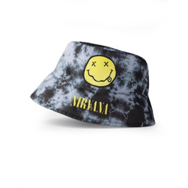 Nirvana Unisex Black and Grey Tie-Dye Bucket Hat | Classic Logo Hat for Adults | Casual Rock Band Headwear | Grungey Sun Protection Accessory