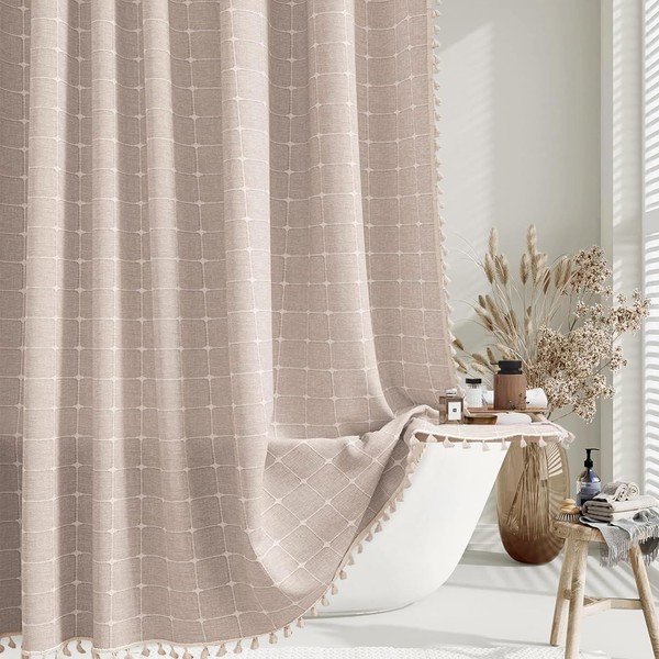 Colorigan Boho Farmhouse Shower Curtain - 72x72 Inches Linen Rustic