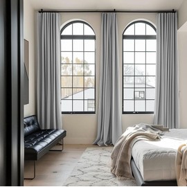 INOVADAY Linen Blackout Curtains 96 Inches Long, Thermal Insulated Black Out Curtains & Drapes with Clip Rings for Living Room Bedroom (1 Panel, W50 x L96, Grey)