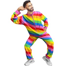 Bseical Fancy Dress Costumes Men Women Rainbow Costume Jogging Suit Neon Funny Carnival Costume Men's Hippie Party Partner Costumes Adult 80s Outfit Bad Taste Outfit (Men, M)