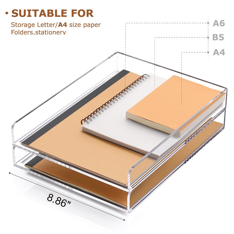 SANRUI 2 Tier Acrylic Stackable Paper Letter Tray, Vertical A4