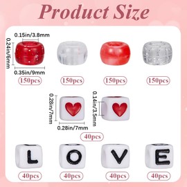 SOFPLATE 800Pcs Valentine's Day bead Kit Red Pony Beads 6x9mm Barrel Plastic Beads Acrylic Love letters Bracelet Kit for Jewelry Making Kits Supplies DIY Bracelets Craft Father's
