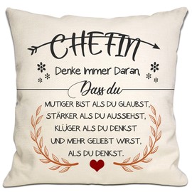 Bommex Du mutiger bist als du glaubst Cushion Covers for Boss, Inspirational Gift for Boss, Leaving, Appreciation Gift, Birthday (Boss-1)
