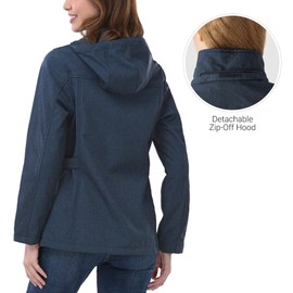 Outdoor Ventures Women's Softshell Jacket with Removable Hood, Insulated Windbreaker Waterproof Warm Fleece Lined Coat