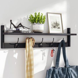BAMEOS Wall Mounted Coat Rack with Adjustable Easy Install, Rust Proof, Brown Wooden Material, 28.9 Inch Length