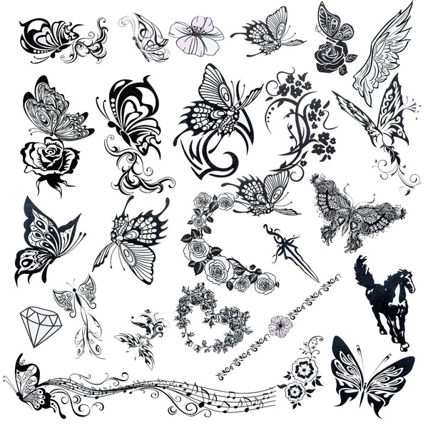 ZZXLLRO 18Sheets Black Butterfly Temporary Tattoos, Large Sexy Butterfly Tattoos Sticker, Waterproof Self-adhesive Flower Animals Fake Universe Tattoos for Women Girls Face Body Party Decoration Gift