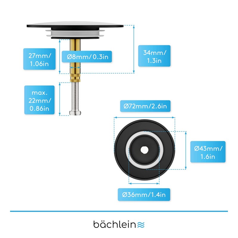 Bächlein Universal Bath Plug - Drain Plug [Matt Black] -incl.