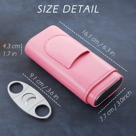 SEEJI Cigar Case, Cedar Wood Lined Travel Cigar Case Women, Cigar Humidor Accessories, 3-Finger Cigar Box with Stainless Steel Cigar Cutter Pink…