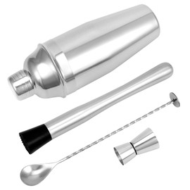 QWORK 24oz Cocktail Shaker Set, Stainless Steel Martini Shaker with Built-in Strainer, Muddler, Jigger, Mixing Spoon & Recipe Boo, Ideal for Home Bar Enthusiasts
