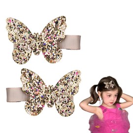 Gold Sparkly Hair Clips Barrettes for Toddler Girls Christmas Butterfly Hair Clips Hairpin Glitter Alligator Hair Clips Gold Bling Christmas Hair Accessories for Kids Butterfly Hair Barrettes 2Pcs