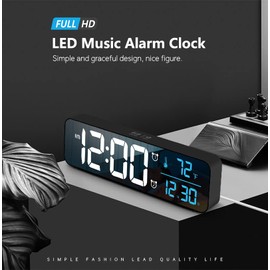 Digital Clock, Clock for Bedroom, Clocks for Living Room Decor, Desk Table Clock, Alarm Clock Large Display with Date Week Temperature, Automatic Brightness Dimmer, Smart Cool Modern (Black Blue)