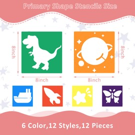 Abeillo 12 Pieces Stencils Children's Painting Stencils Set, 20 x 20 cm Cartoon Painting Animal Stencils, Reusable Painting Stencils Made of Plastic, on Canvas, Paper, Walls and Wood