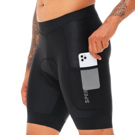 SPEEDCYC Men's Cycling Shorts Padded Cycling Shorts Men's 2 Pockets Cycling Shorts Breathable with Non-Slip Leg Grippers UPF 50+, black, S