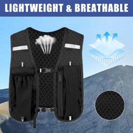 Women's Running Vest, Men's Running Vest, Black Running Vest with Water Bottle, Running Backpack, Tink Backpack, Running, Waterproof, Reflective, for Running, Cross Country, Marathon, Camping (with